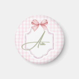 Imán Impresión personalizada Ava Pink Bow & Gingham