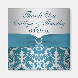 Imán IMPRESIÓN RIBBON Silver, Verde azulado Damask Wedd