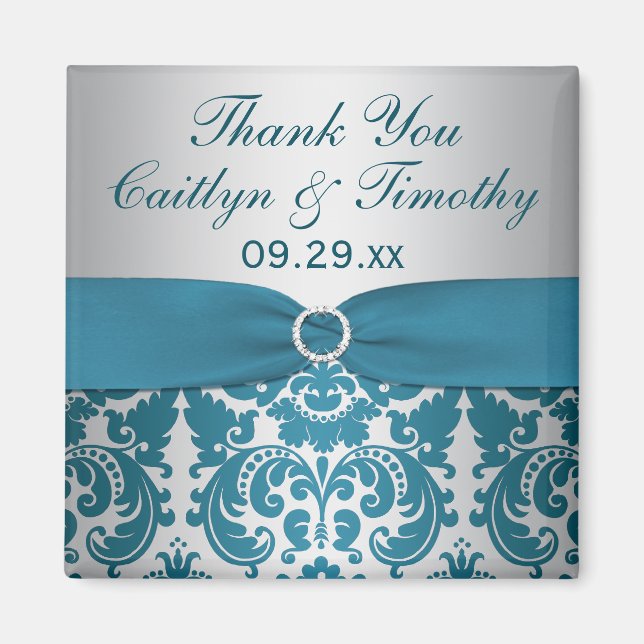 Imán IMPRESIÓN RIBBON Silver, Verde azulado Damask Wedd (Frente)