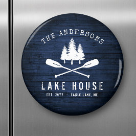 Imán Impresión Rustic Lake House Boat Oars Trees Blue W