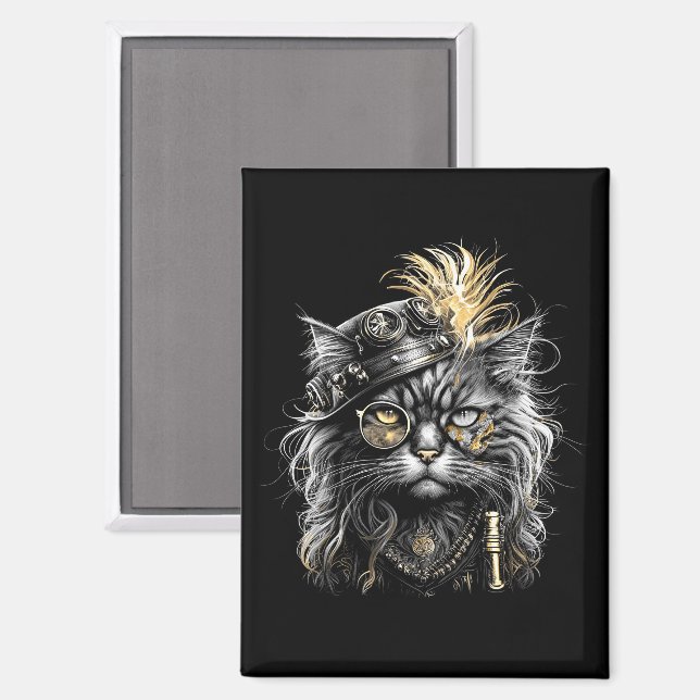 Imán Impresionante gato steampunk  (Anverso/Reverso)