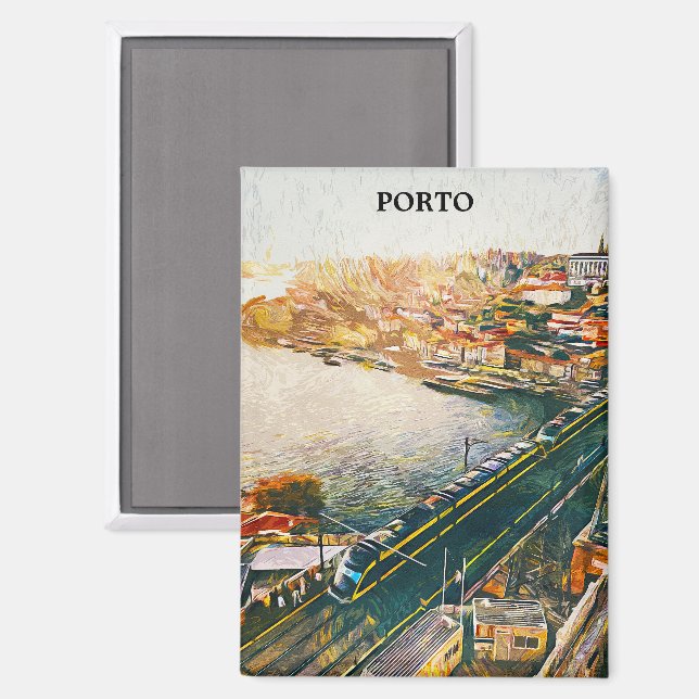 Imán Impresionante pintura al petróleo de Porto Portuga (Anverso/Reverso)