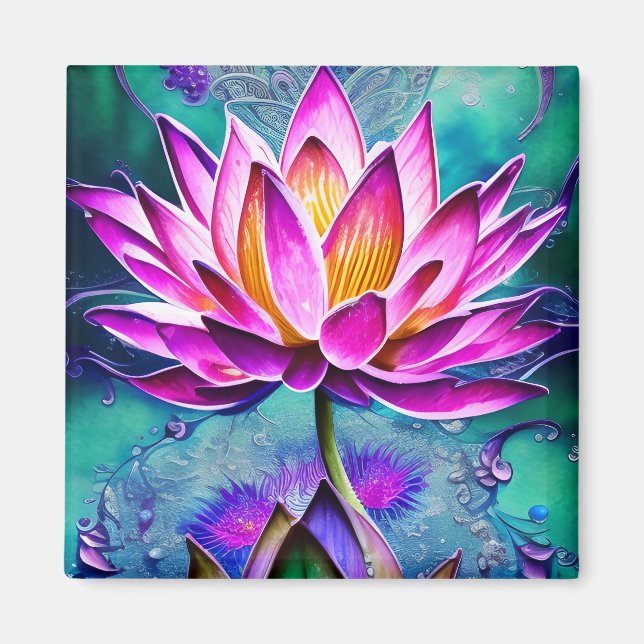Imán Impresionante retrato rosa de las flores de Lotus (Frente)