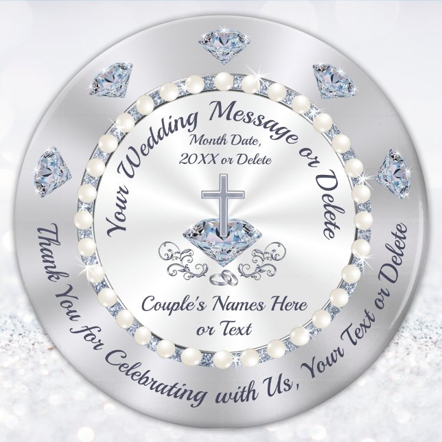 Imán Impresionantes favores de matrimonio cristiano y p (Christian wedding favors for Guests. Diamond Theme Christian Wedding Ideas. Silver and White. Cross )