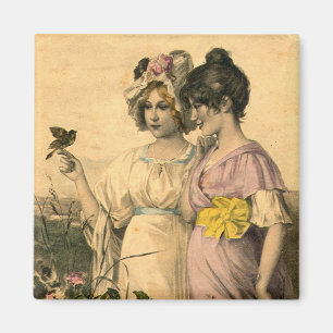 Imán Impresoras Springtime Mujeres Jóvenes Arte de cose