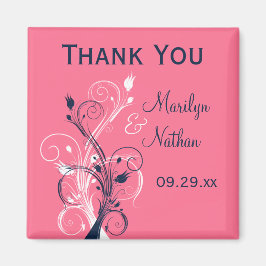 Imán Incentivo de bodas florales blancas rosadas en la