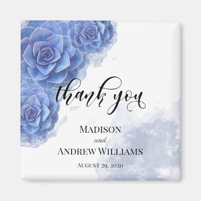 Imán Increíble azul acuarela Suculentos Gracias (Frente)