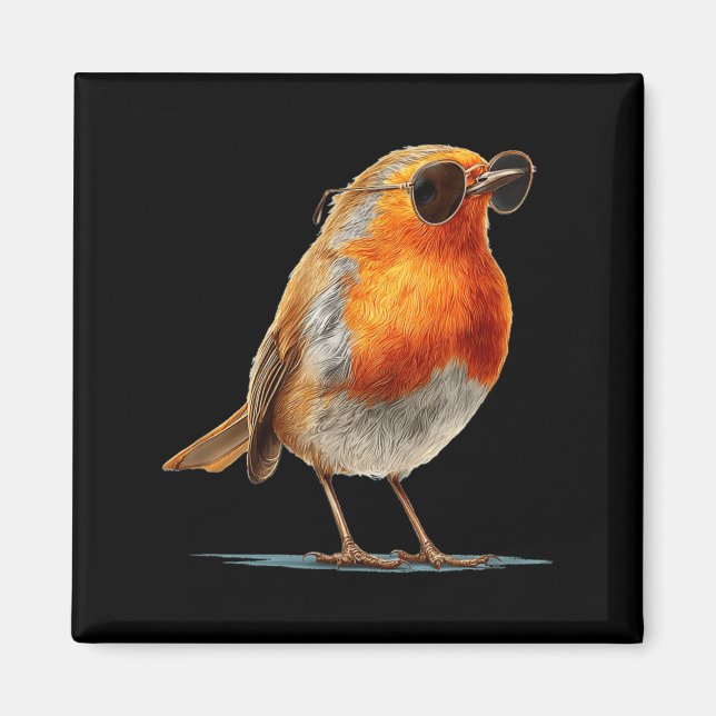 Imán Increíble pájaro Robin con gafas y plumas (Frente)