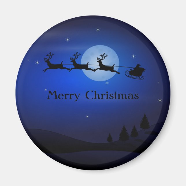 Imán Increíble Santa y Reno de Noche Azul (Frente)