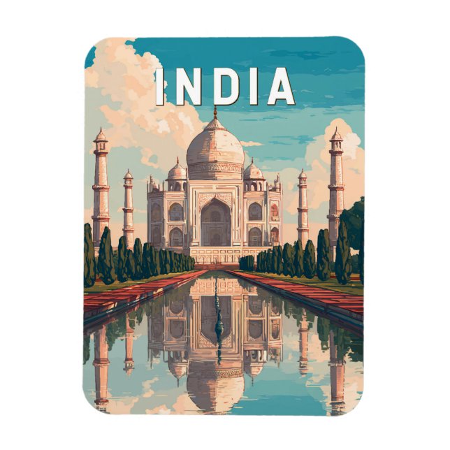 Imán India Illustration Travel Art Vintage (Vertical)