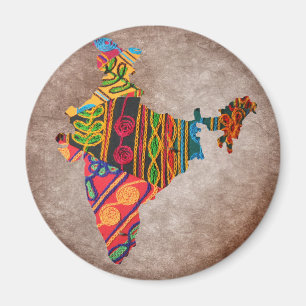 Imán India Map Indian Embroidery