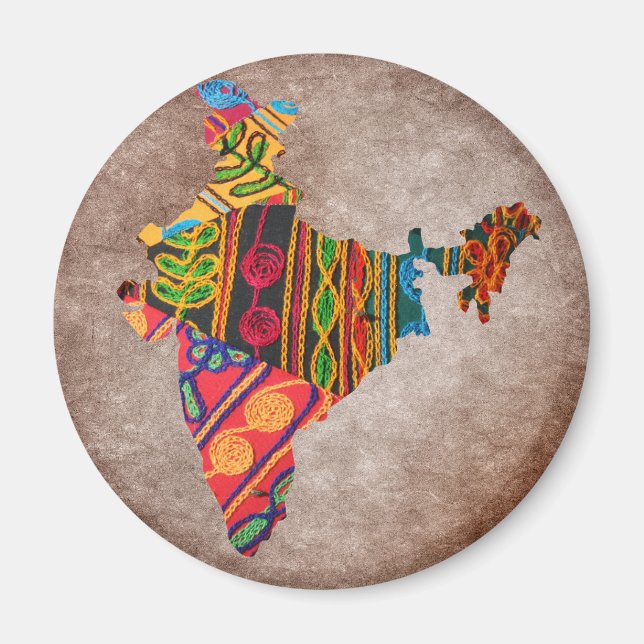 Imán India Map Indian Embroidery (Frente)