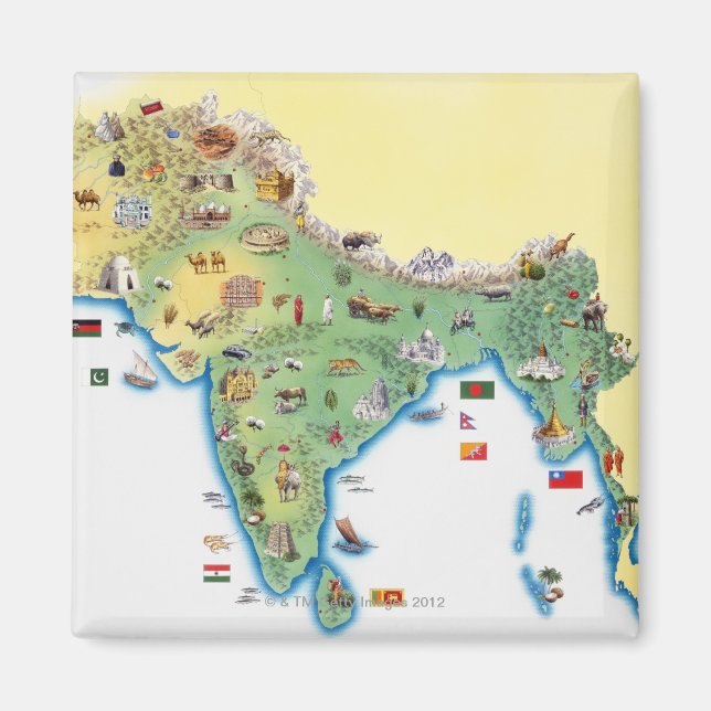 Imán India, mapa con ilustraciones mostrando (Frente)