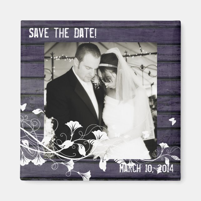 Imán Indigo Wood Photo Save the Date Magnet (Frente)