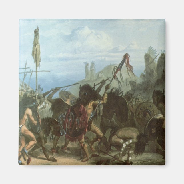 Imán Indios antiguos, Danza del Bisonte por Karl Bodmer (Frente)