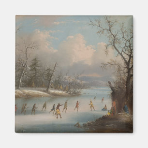 Imán Indios que juegan LaCrosse en el hielo