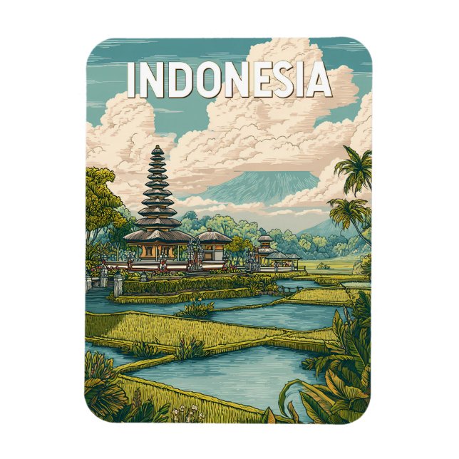 Imán Indonesia Illustration Travel Art Vintage (Vertical)