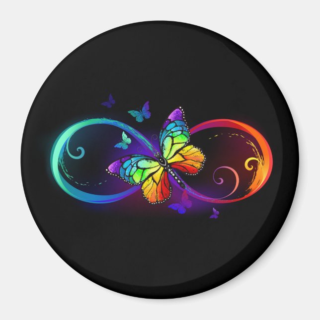 Imán Infinidad vibrante con mariposa arco iris sobre ne (Frente)