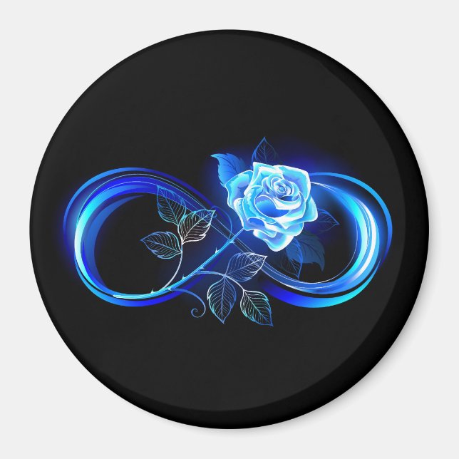 Imán Infinito brillante con rosa azul (Frente)