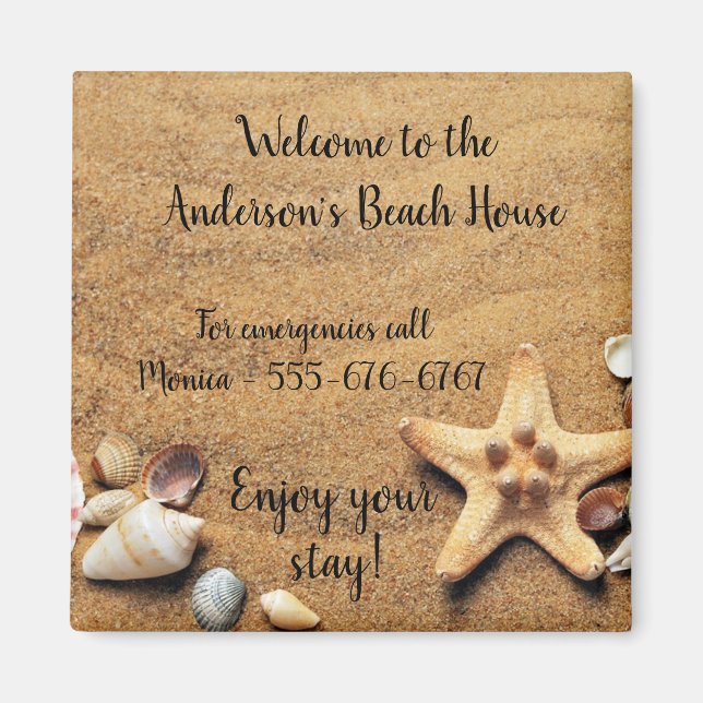 Imán Información de contacto de alquiler de vacaciones  (Frente)