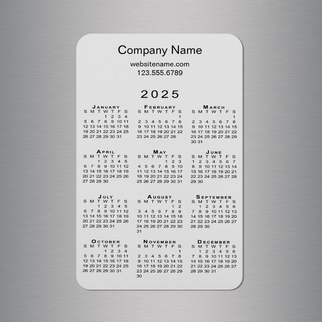 Imán Información mínima sobre el nombre de la compañía  (Minimal 2025 Calendar Company Name Info on Grey Magnet in situ)