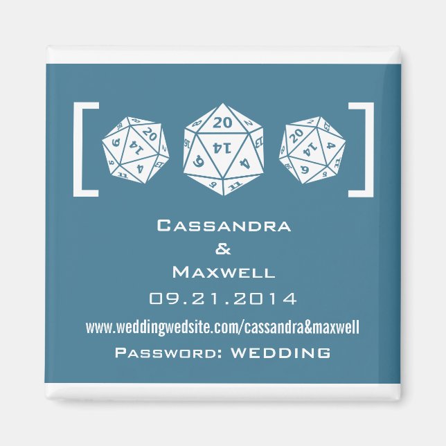 Imán informativo de Boda de juegos de dados azul D (Frente)