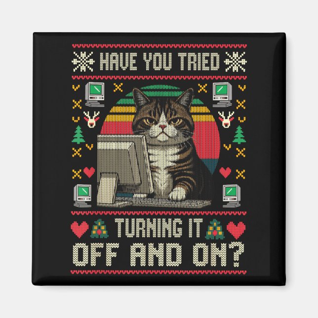 Imán Ingeniero de gato de soporte técnico Ugly Christma (Frente)