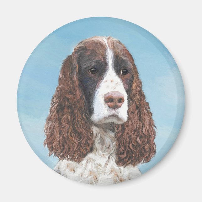 Imán Inglés Springer Spaniel Pintura Original Perro Art (Frente)