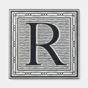 Imán Inicial de Woodblock del grabar en madera de la