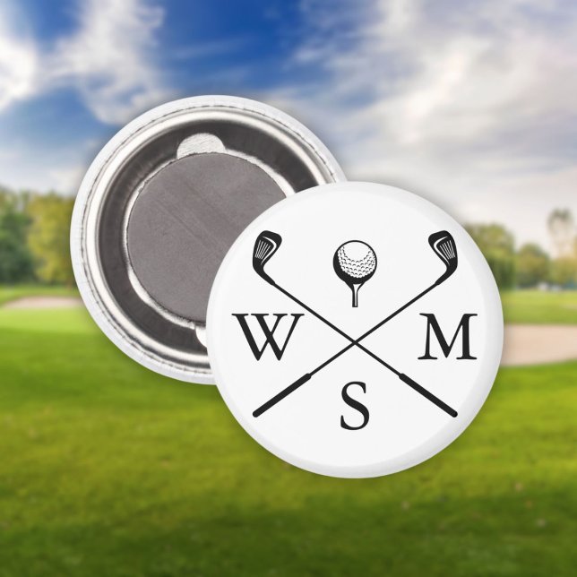 Imán Iniciales De Monograma personalizado Blanco Y Negr (Custom Monogram Initials Black And White Magnet)