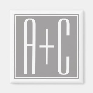 Imán Iniciales de parejas editables Blanco y gris