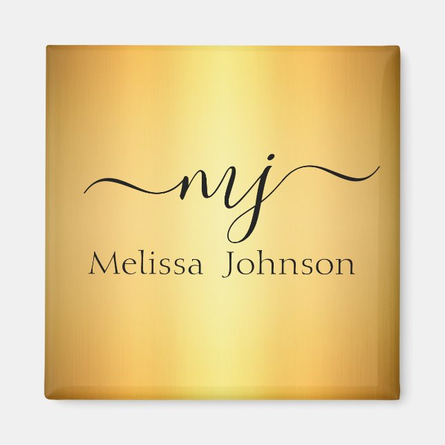 Imán Iniciales elegantes en dorado (Frente)