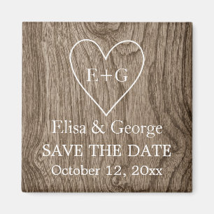 Imán Iniciales en corazón de madera Save the Date de bo