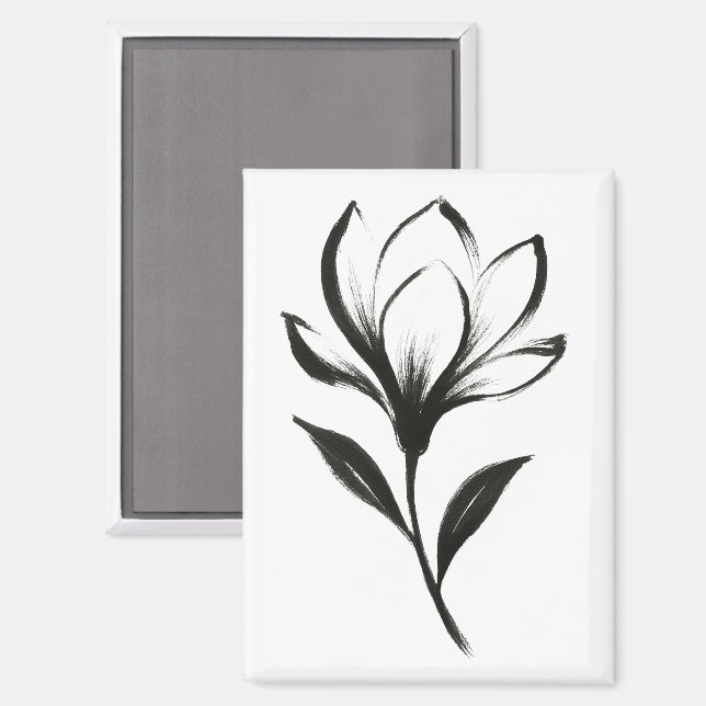 Imán  Ink-Style Magnolia – Elegant Floral Design on (Anverso/Reverso)