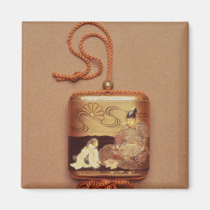 Imán Inro mostrando a un sirviente arrodillándose ante