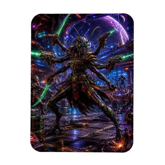 Imán Insectoid Space Pirate — Six-Armed Combatant (Vertical)