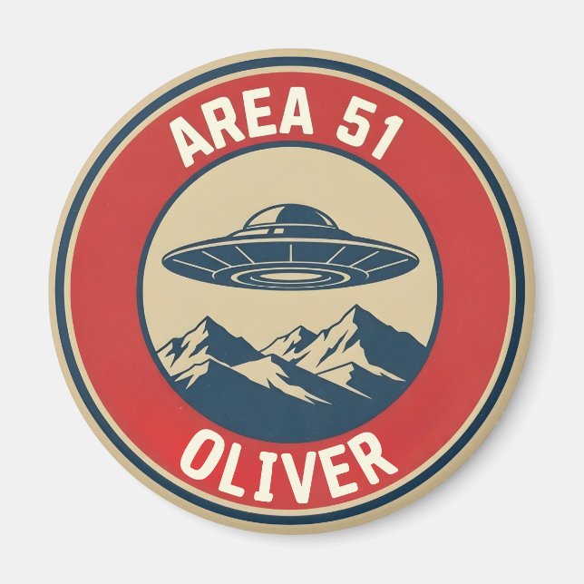 Imán Insignia Clasificada Área 51 Retro OVNI Alien (Frente)