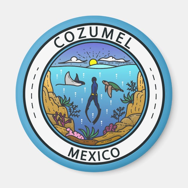 Imán Insignia Cozumel Mexico Scuba (Frente)