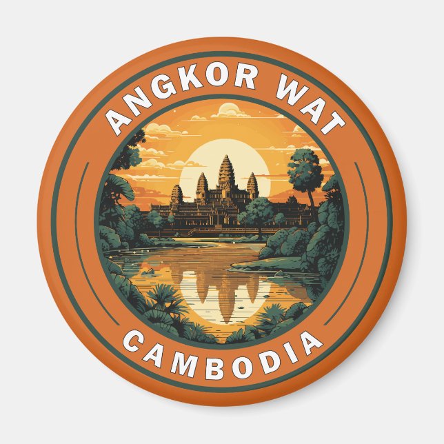 Imán Insignia de arte de viajes Angkor Wat Cambodia (Frente)