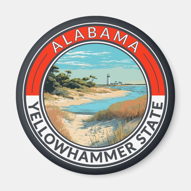 Imán Insignia de arte de viajes de Alabama (Frente)
