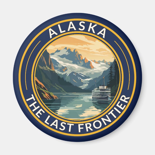 Imán Insignia de arte de viajes de Alaska (Frente)