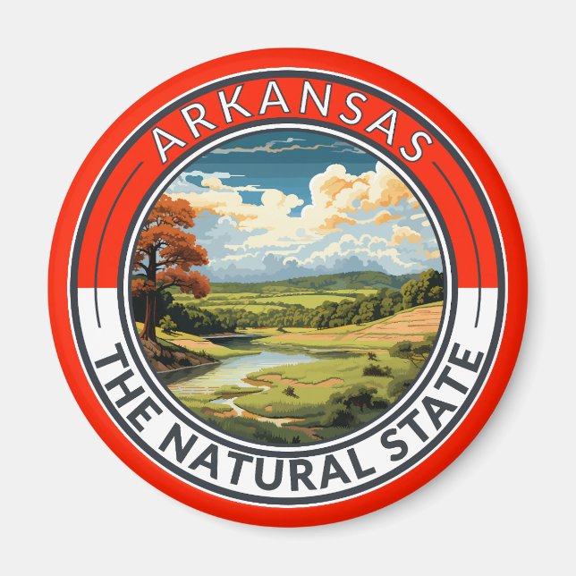 Imán Insignia de arte de viajes de Arkansas (Frente)