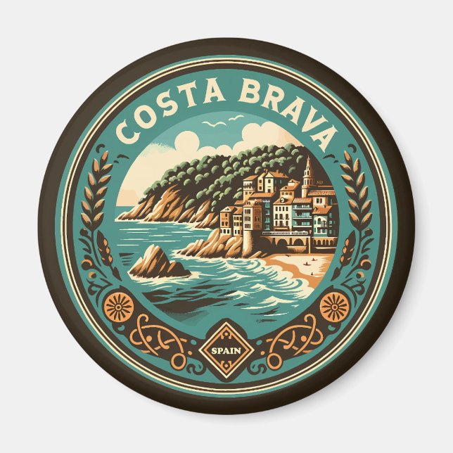 Imán Insignia de arte de viajes de Costa Brava España (Frente)