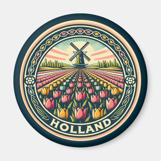 Imán Insignia de arte de viajes de Holanda (Frente)