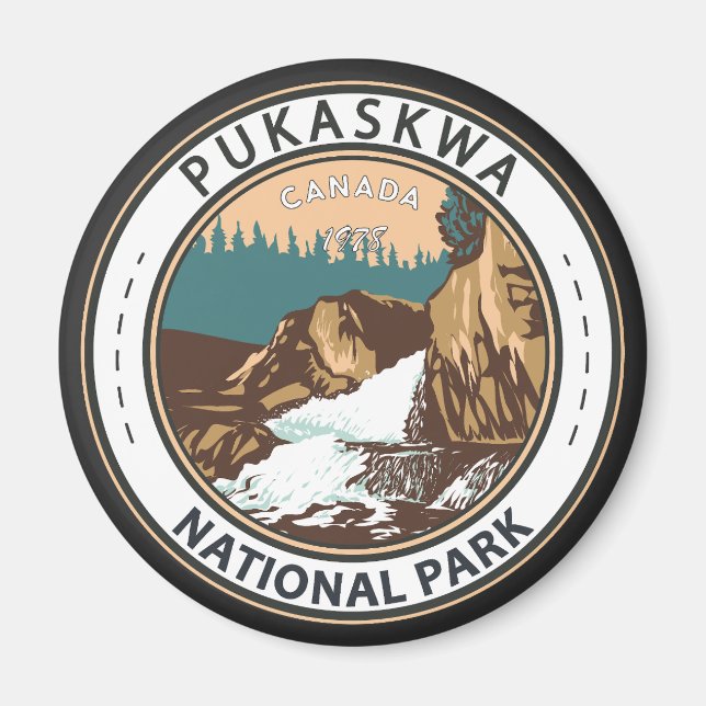 Imán Insignia de viaje del Parque Nacional Pukaskwa Can (Frente)