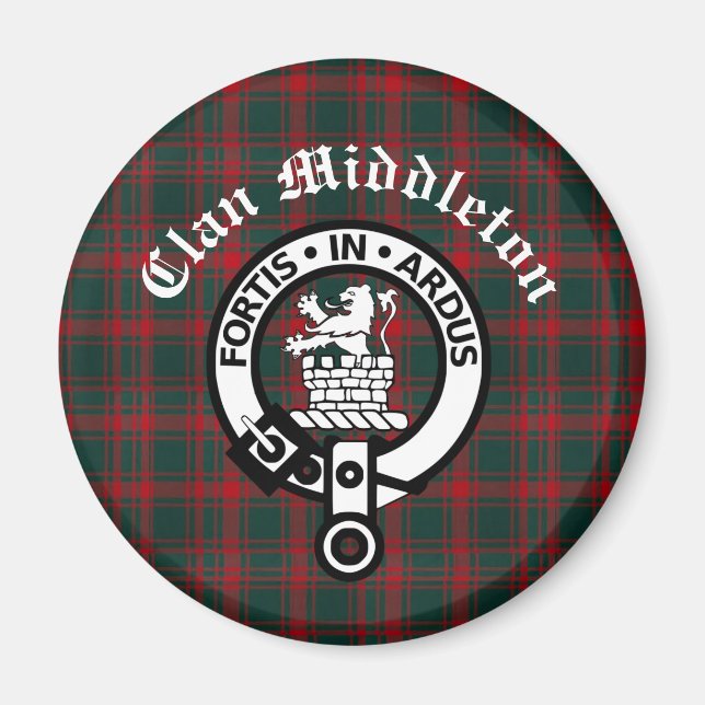 Imán Insignia Escudo de Clan Middleton y Tartán (Frente)
