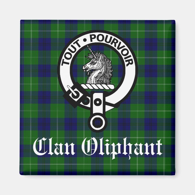 Imán Insignia Escudo de Clan Oliphant y Tartán (Frente)