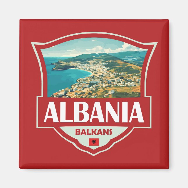 Imán Insignia retro de Ilustracion de Albania (Frente)