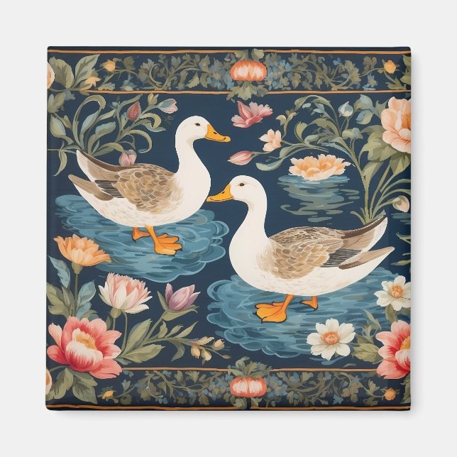 Imán Inspiración de William Morris, dos pollos elegante (Frente)