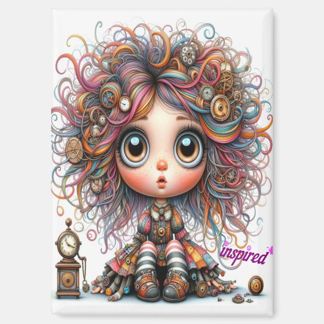 Imán inspirado en el Chica Quirky Steampunk (Anverso)